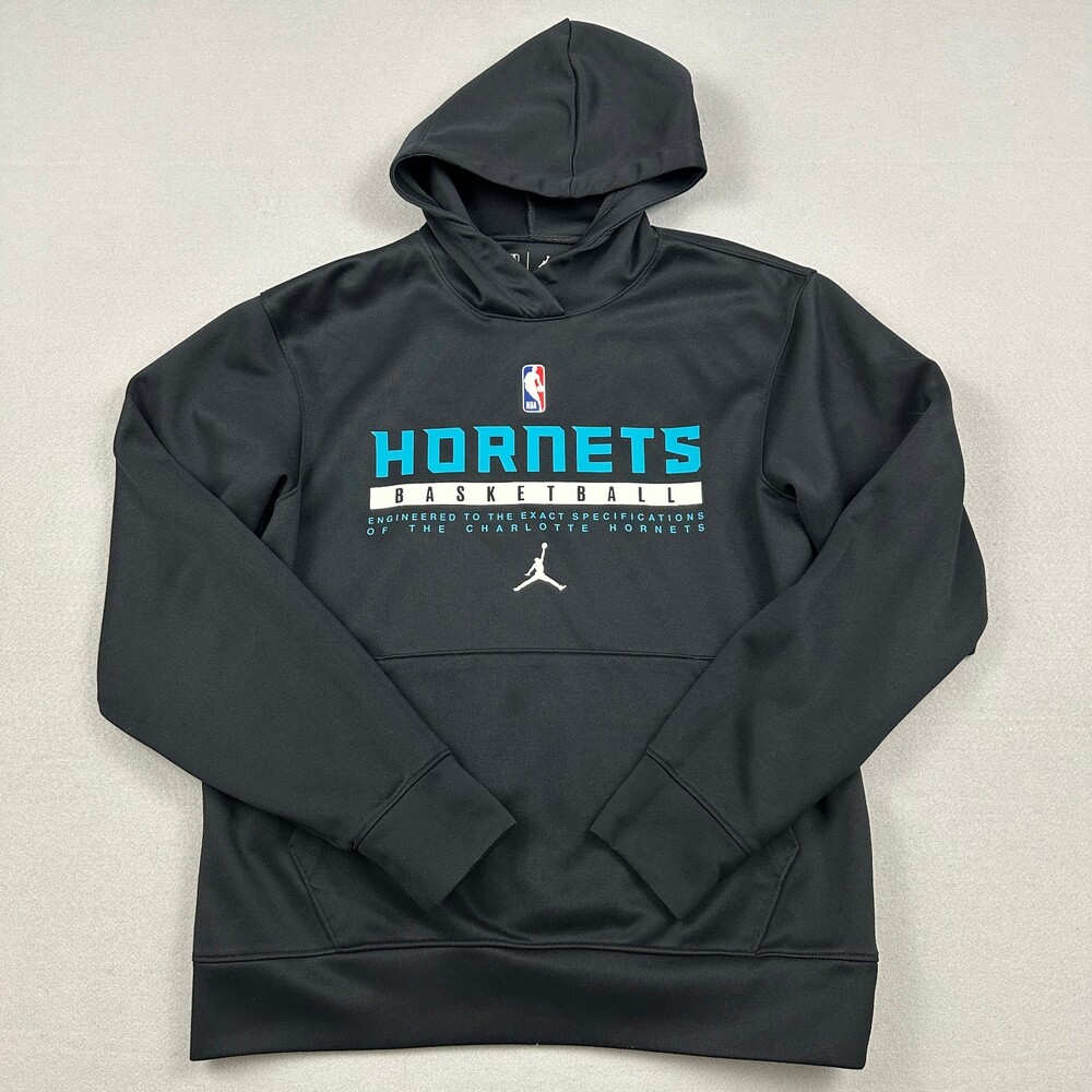 Charlotte Hornets Hoodie Men Small Black Jordan Sweatshirt Pullover Dri Fit NBA